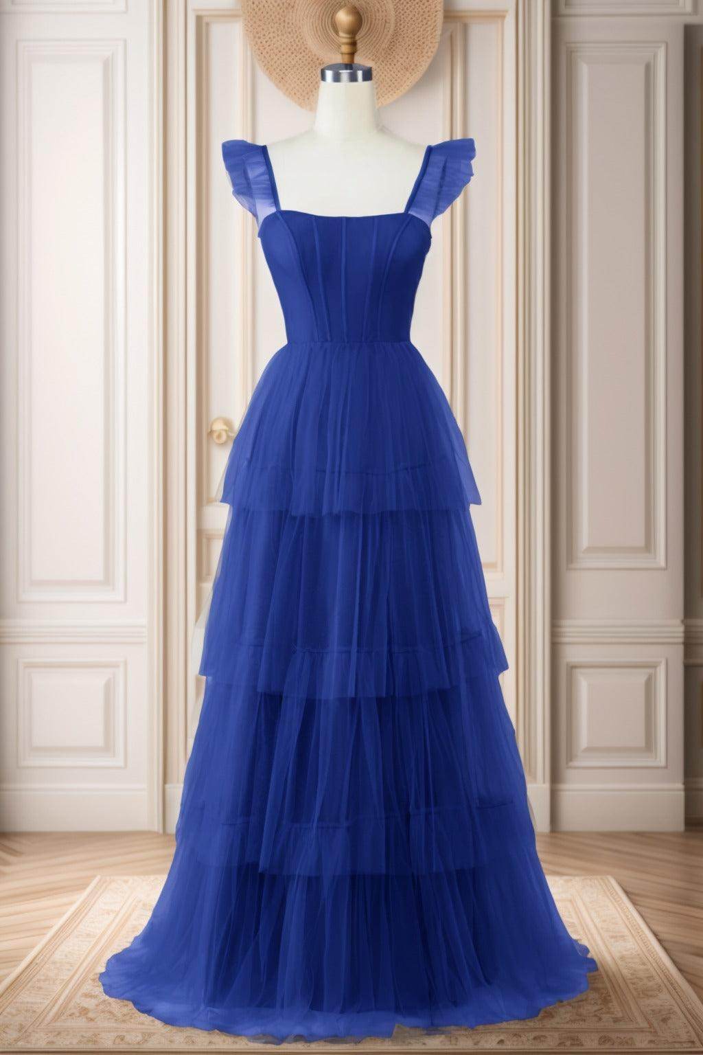 A-Line Sweep-Brush Train Tulle Prom Dress CS0471