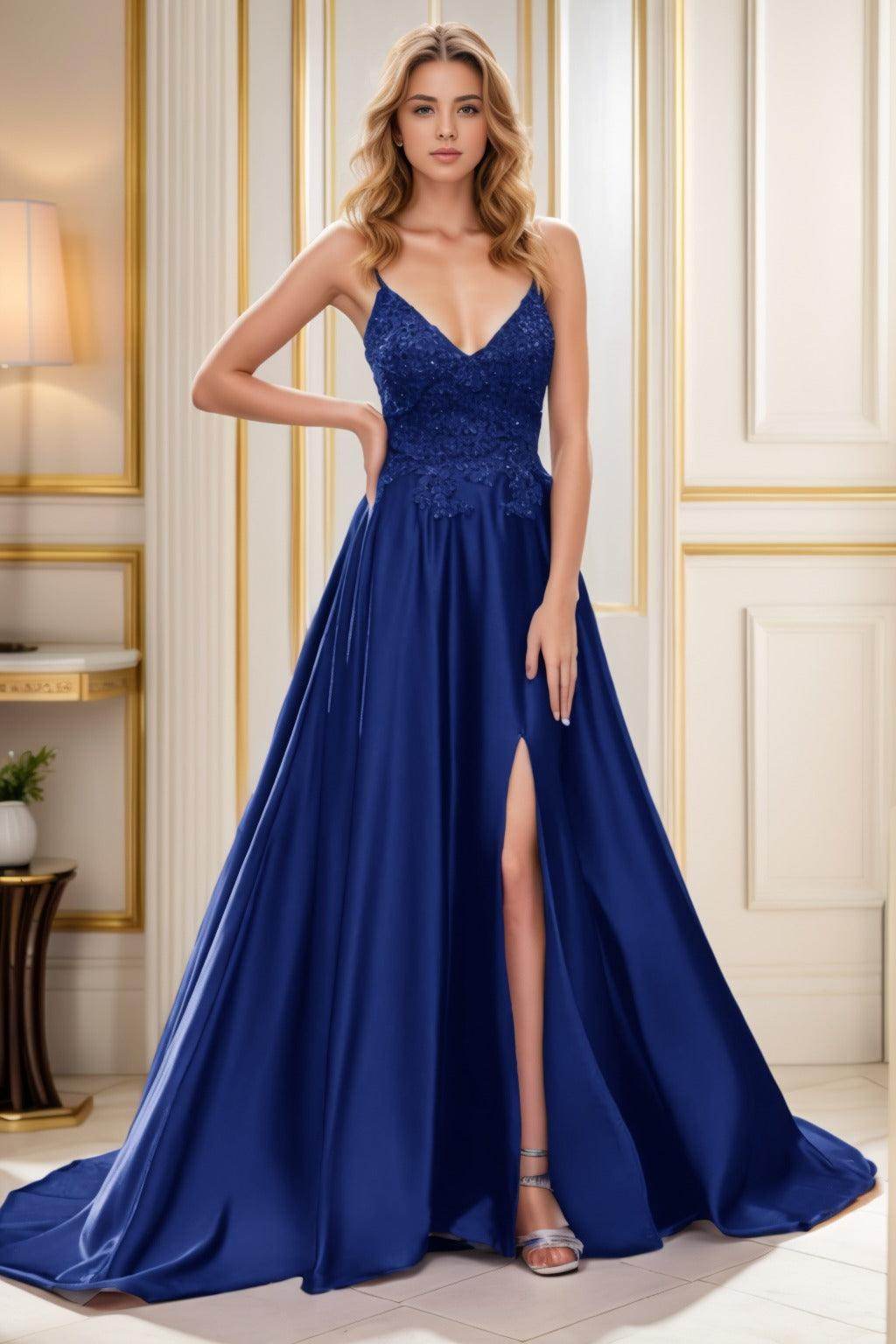 A-Line Court Train Satin Prom Dress CS0460