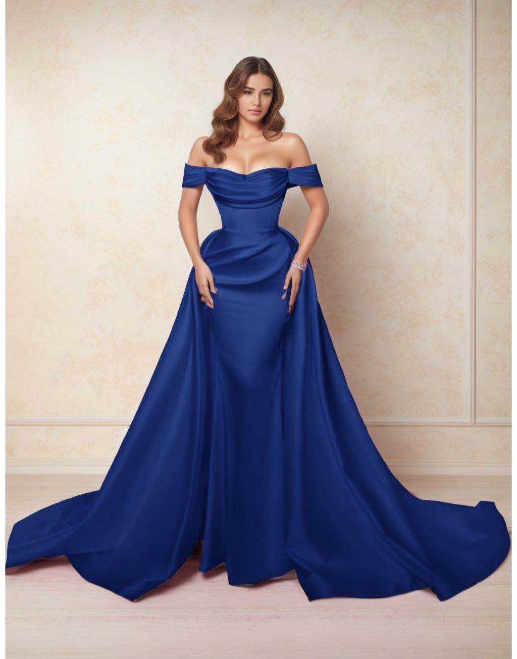 A-Line Chapel Train Satin Prom Dress CS0416