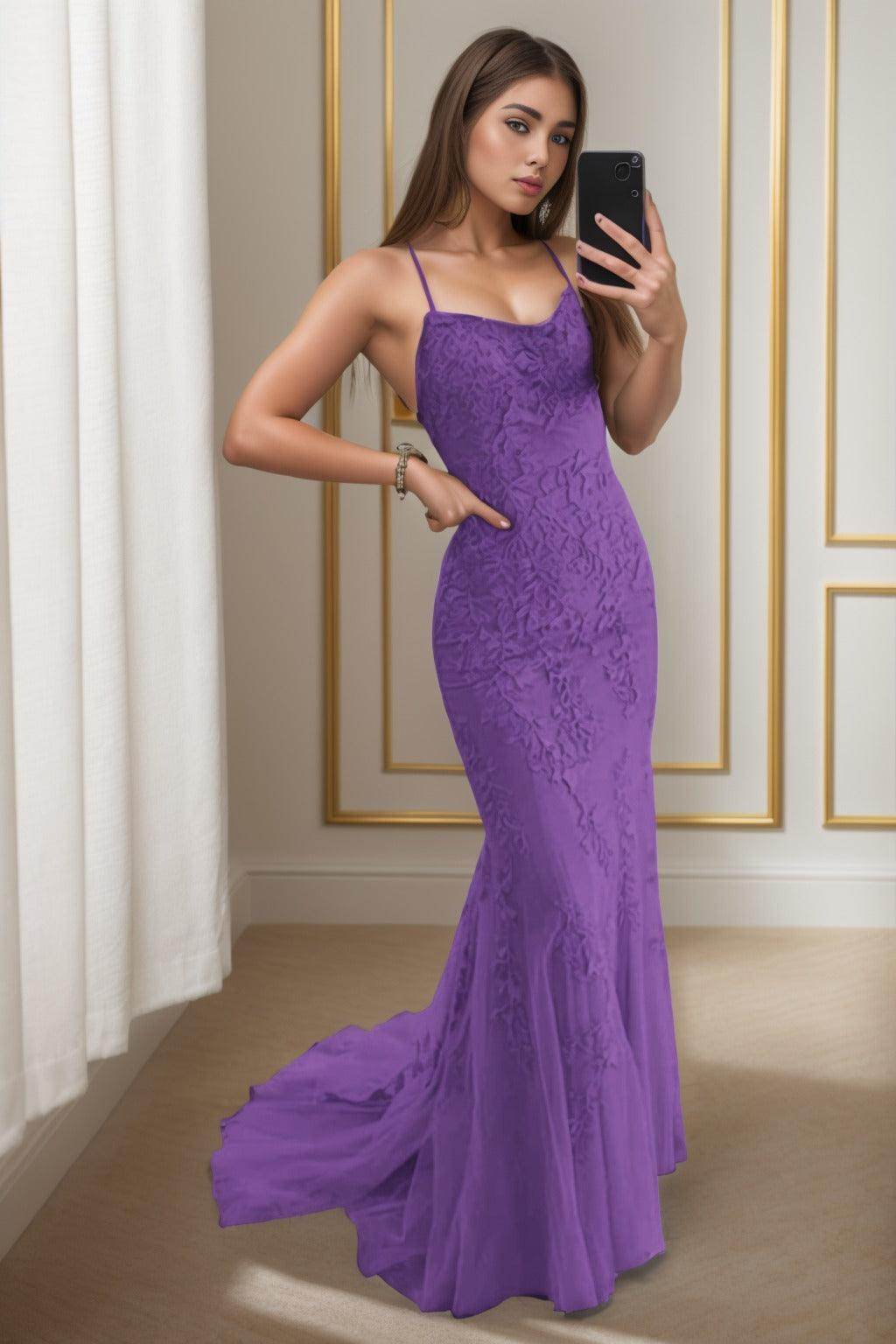 Trumpet-Mermaid Sweep-Brush Train Tulle Prom Dress CS0398
