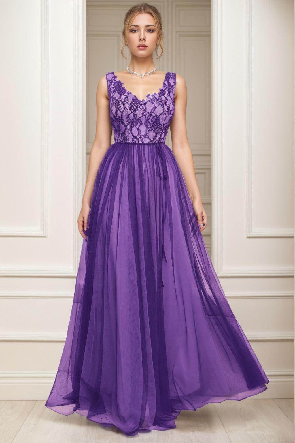 A-Line Sweep-Brush Train Tulle Prom Dress CS0466