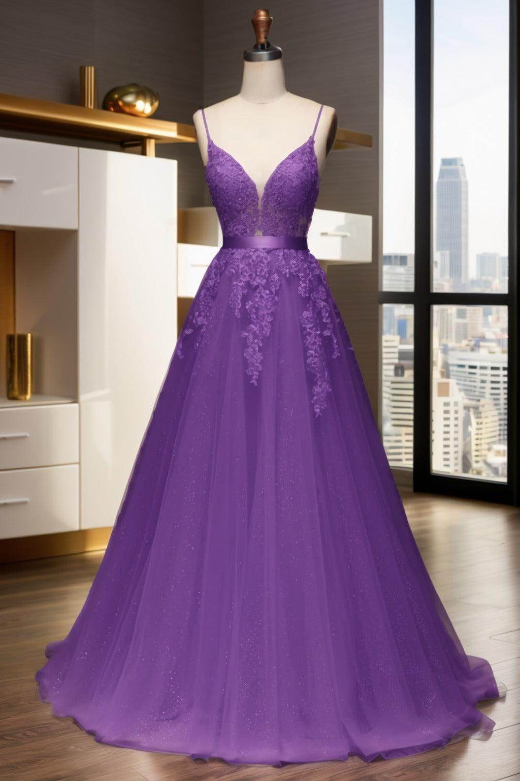 A-Line Sweep-Brush Train Tulle Prom Dress CS0464