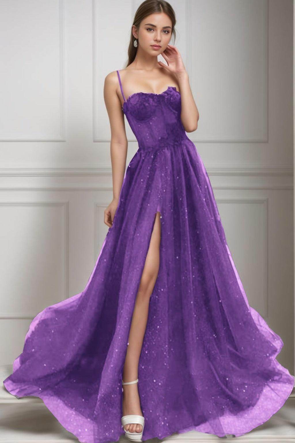 A-Line Sweep-Brush Train Tulle Prom Dress CS0439