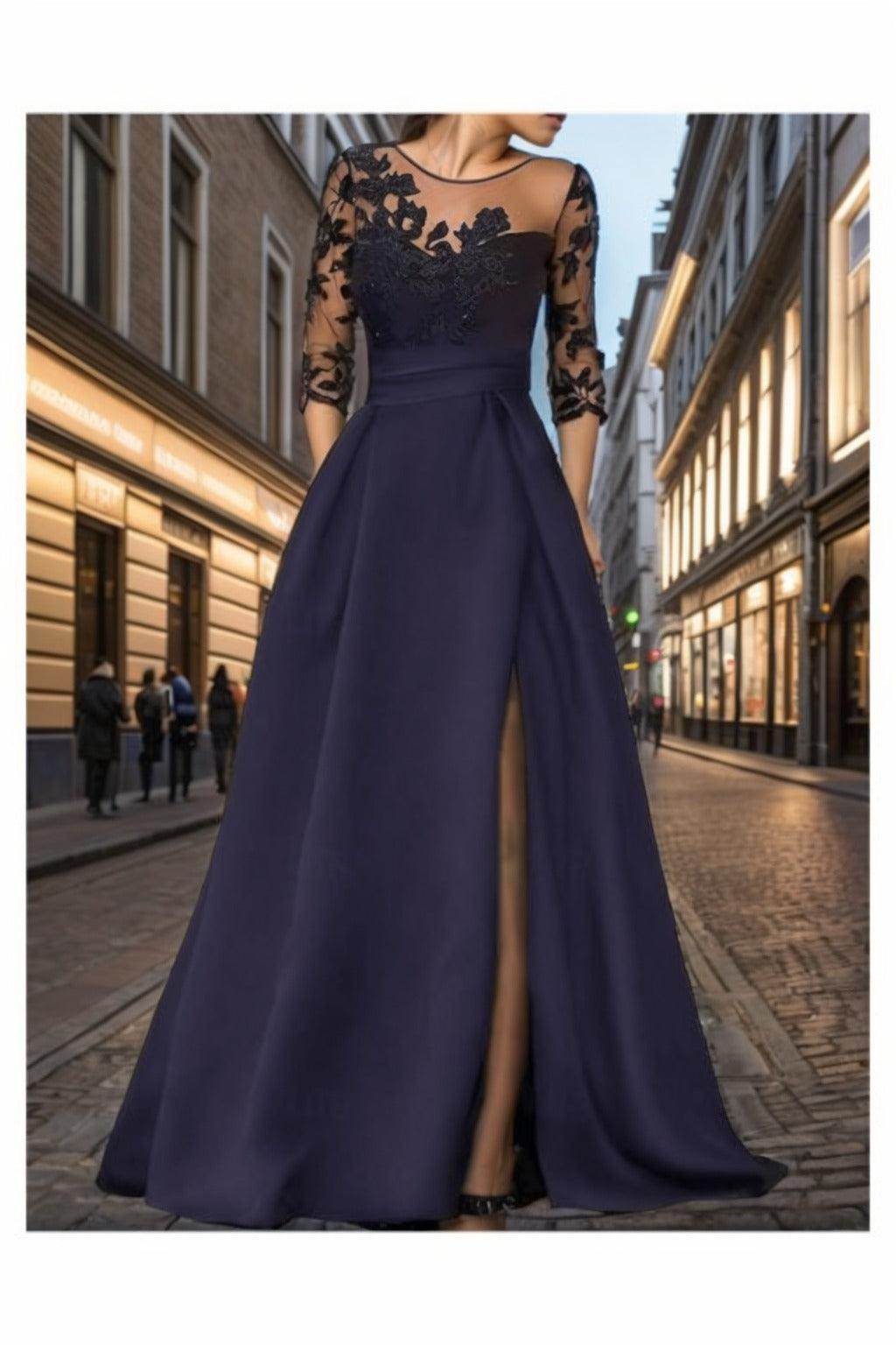A-Line Sweep-Brush Train Satin Prom Dress CS0456
