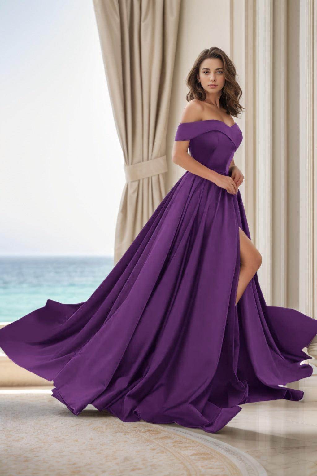 A-Line Court Train Satin Prom Dress CS0405