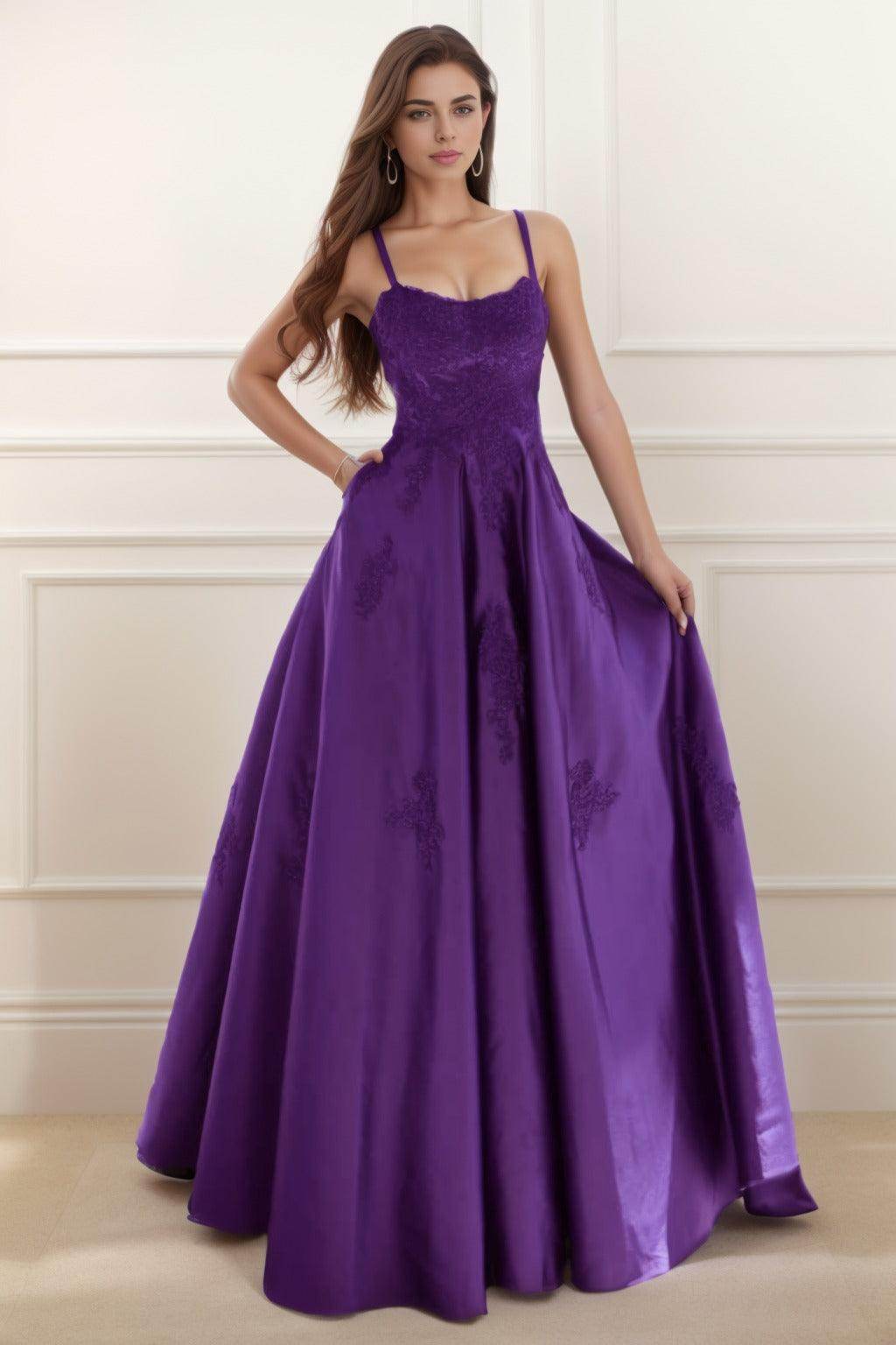 A-Line Floor Length Satin Prom Dress CS0458