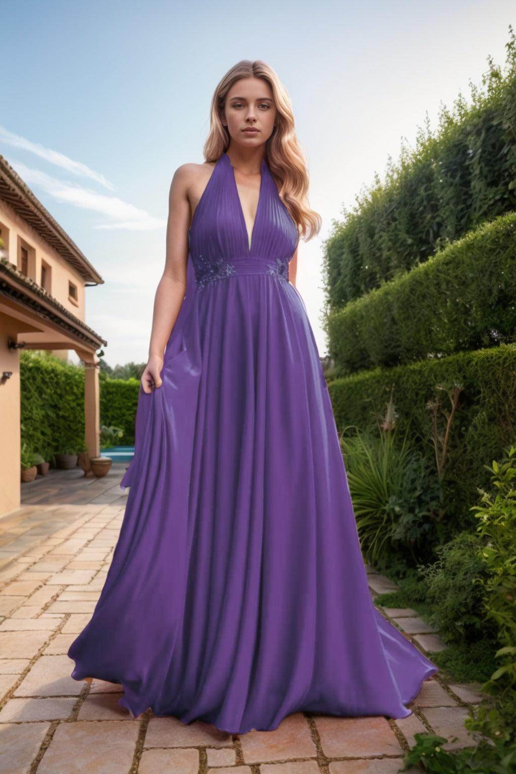 A-Line Sweep-Brush Train Chiffon Prom Dress CS0457