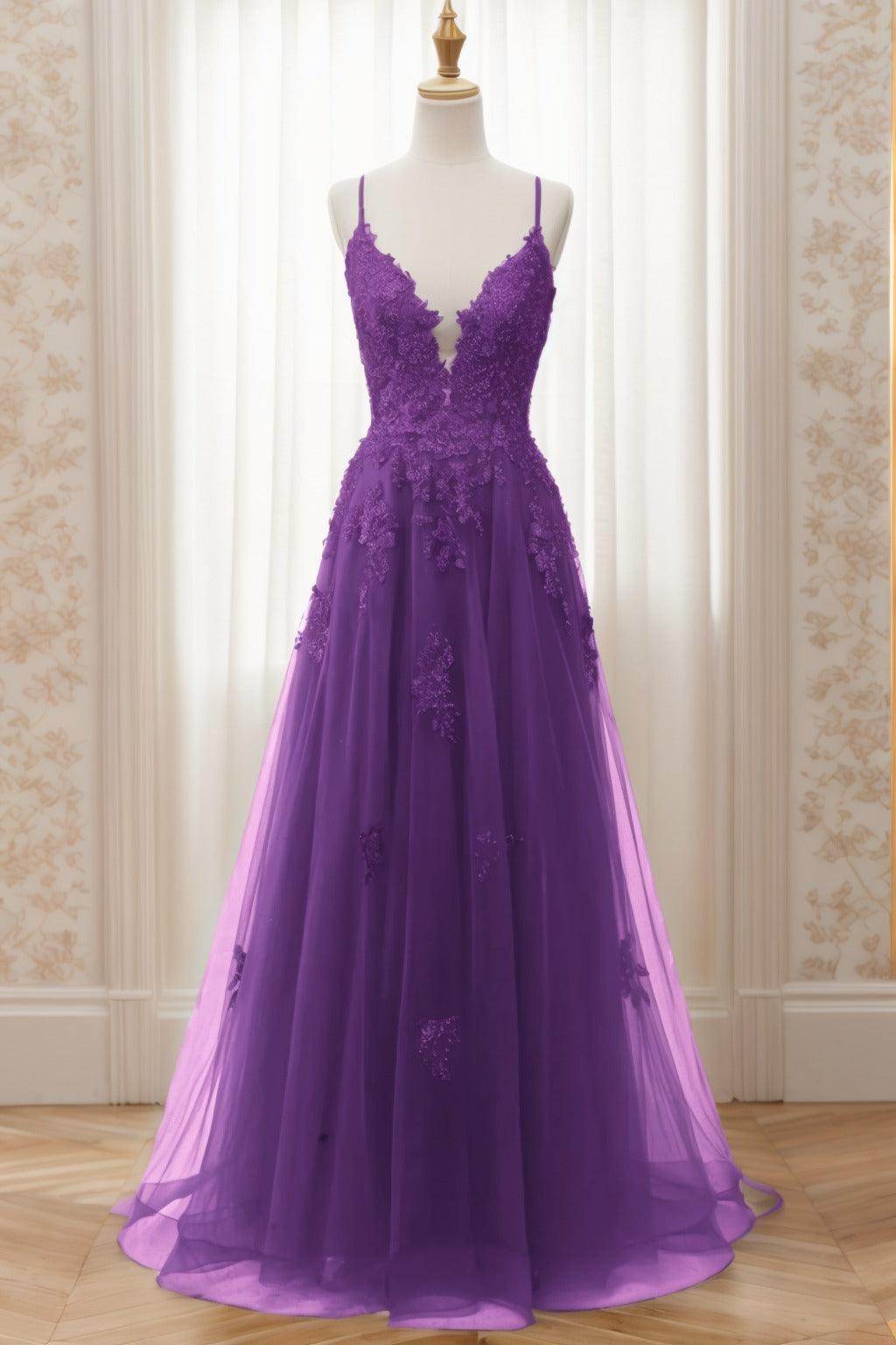 A-Line Sweep-Brush Train Tulle Prom Dress CS0463