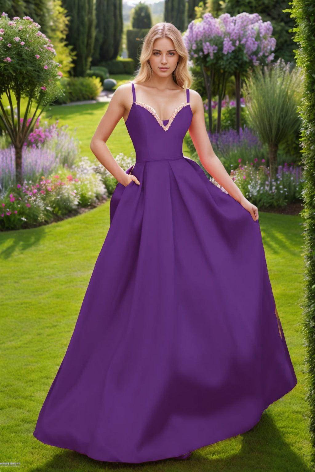 A-Line Floor Length Satin Prom Dress CS0451