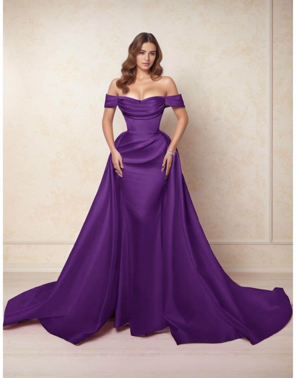 A-Line Chapel Train Satin Prom Dress CS0416