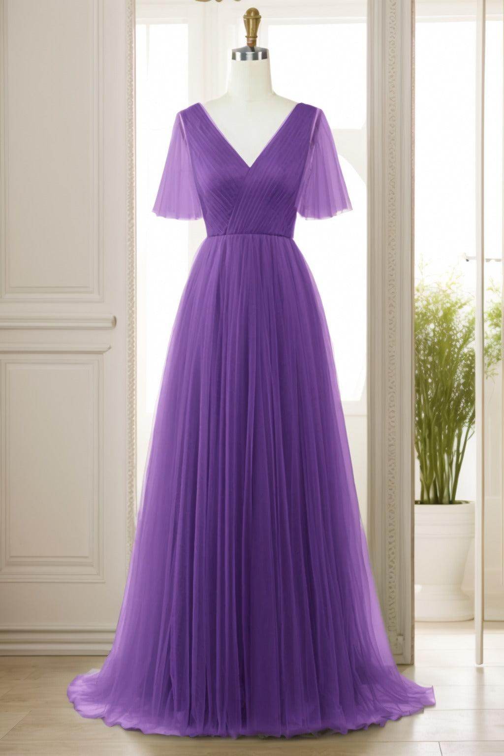 A-Line Sweep-Brush Train Tulle Prom Dress CS0472