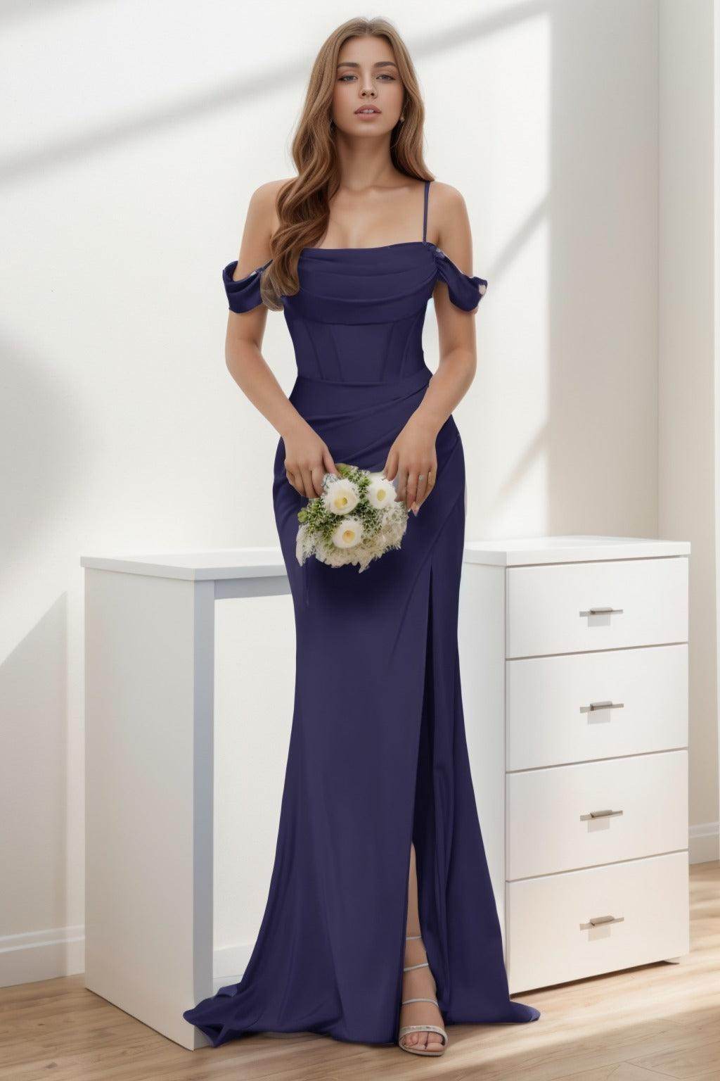 Trumpet-Mermaid Sweep-Brush Train Silk-Like Prom Dress CS0399