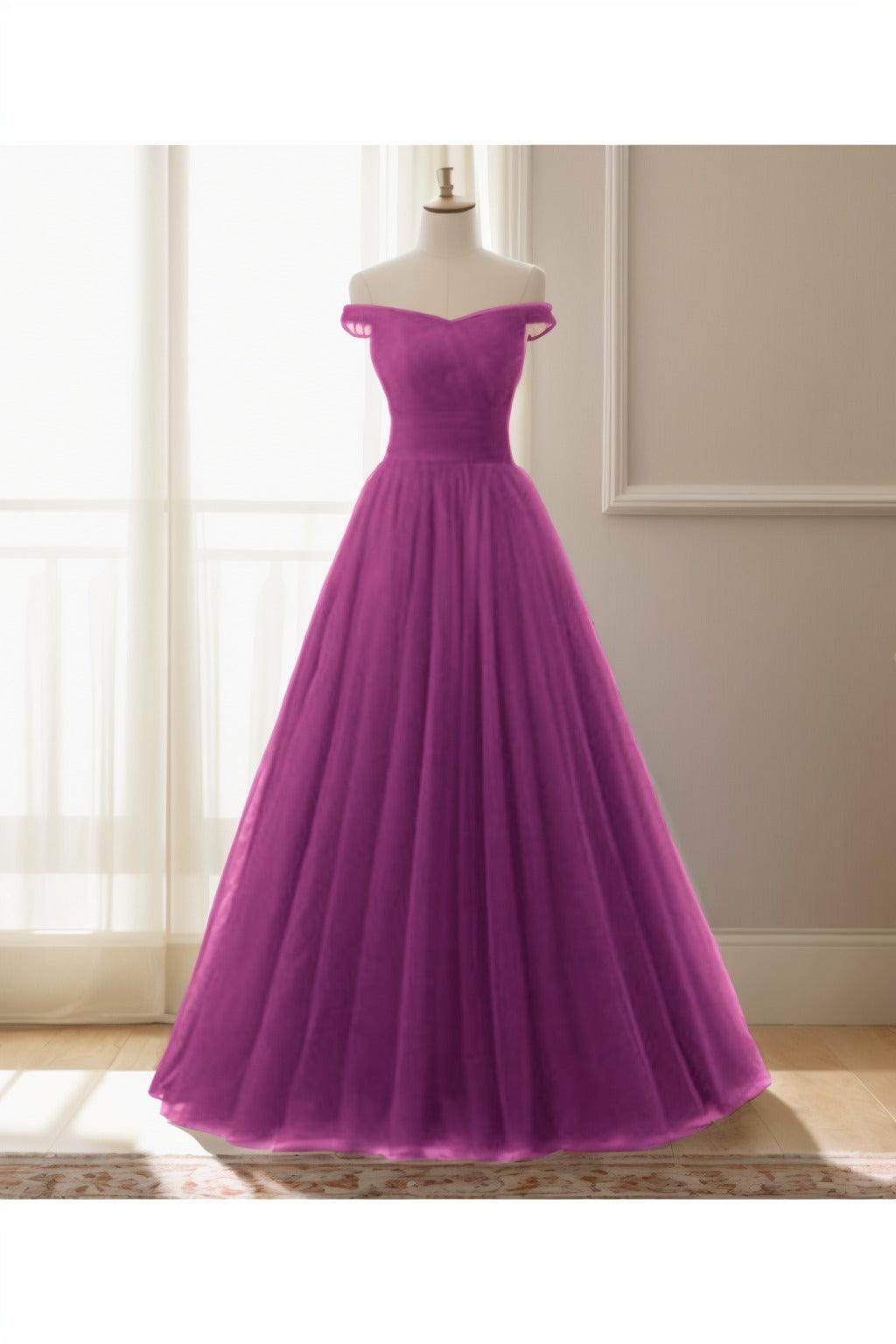 A-Line Floor Length Tulle Prom Dress CS0459