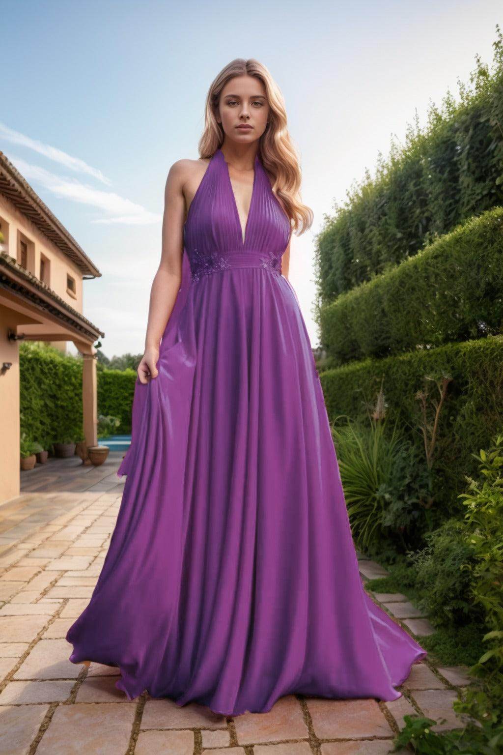 A-Line Sweep-Brush Train Chiffon Prom Dress CS0457