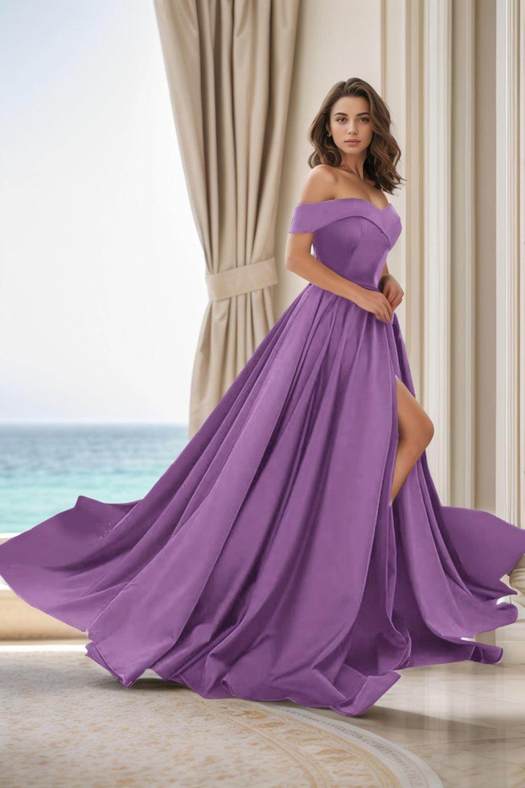 A-Line Court Train Satin Prom Dress CS0405