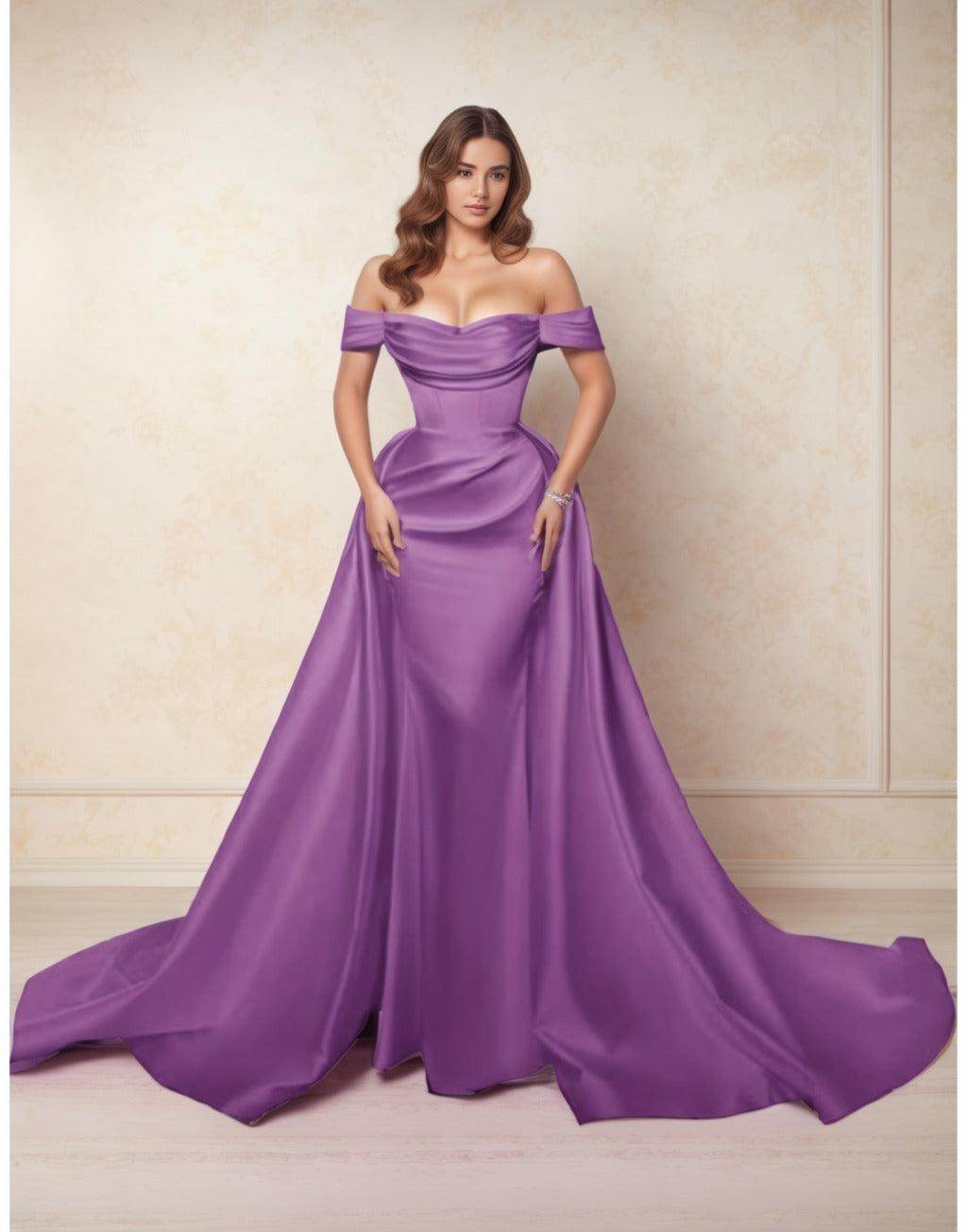 A-Line Chapel Train Satin Prom Dress CS0416