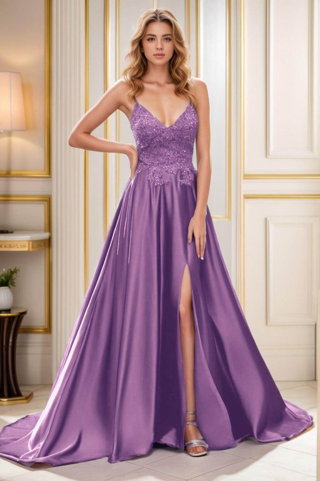 A-Line Court Train Satin Prom Dress CS0460