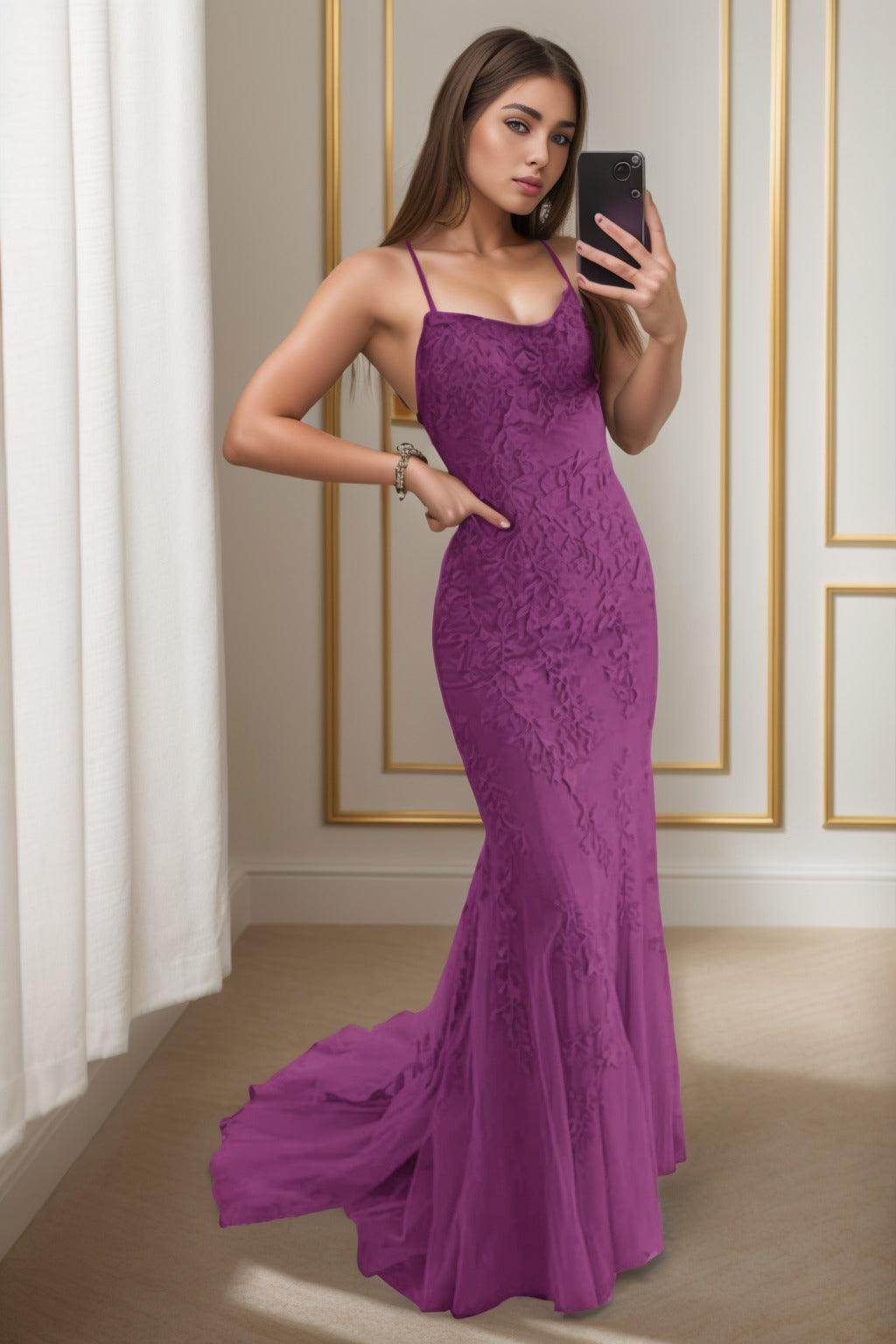 Trumpet-Mermaid Sweep-Brush Train Tulle Prom Dress CS0398