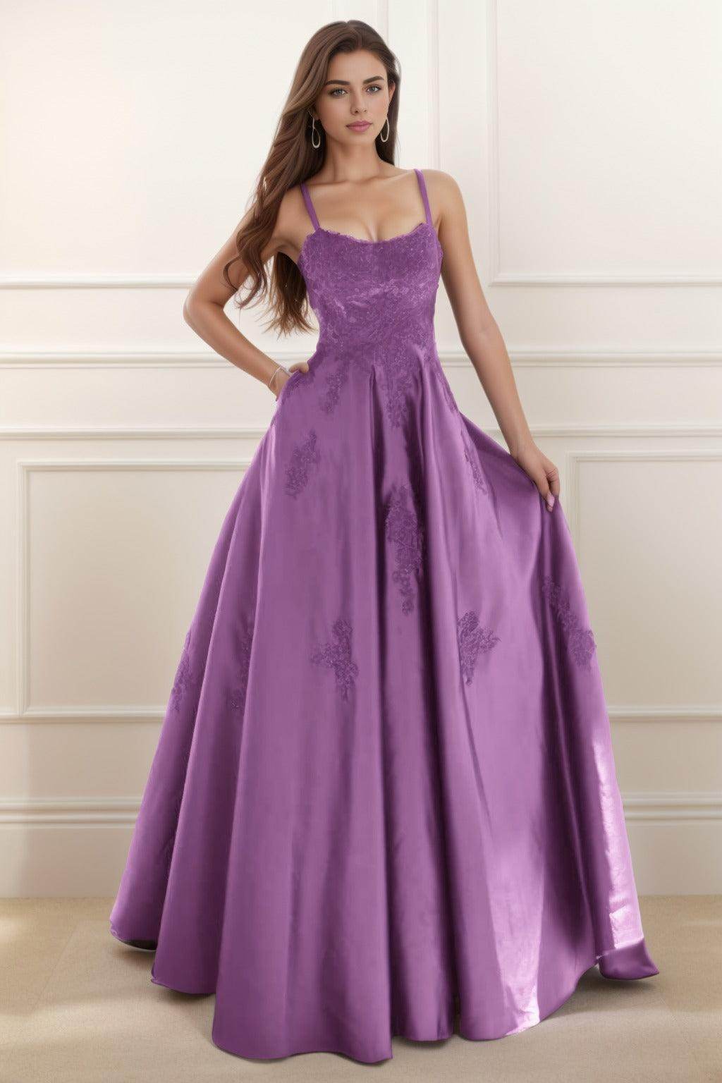 A-Line Floor Length Satin Prom Dress CS0458