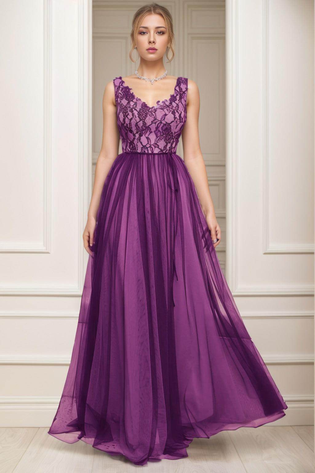 A-Line Sweep-Brush Train Tulle Prom Dress CS0466