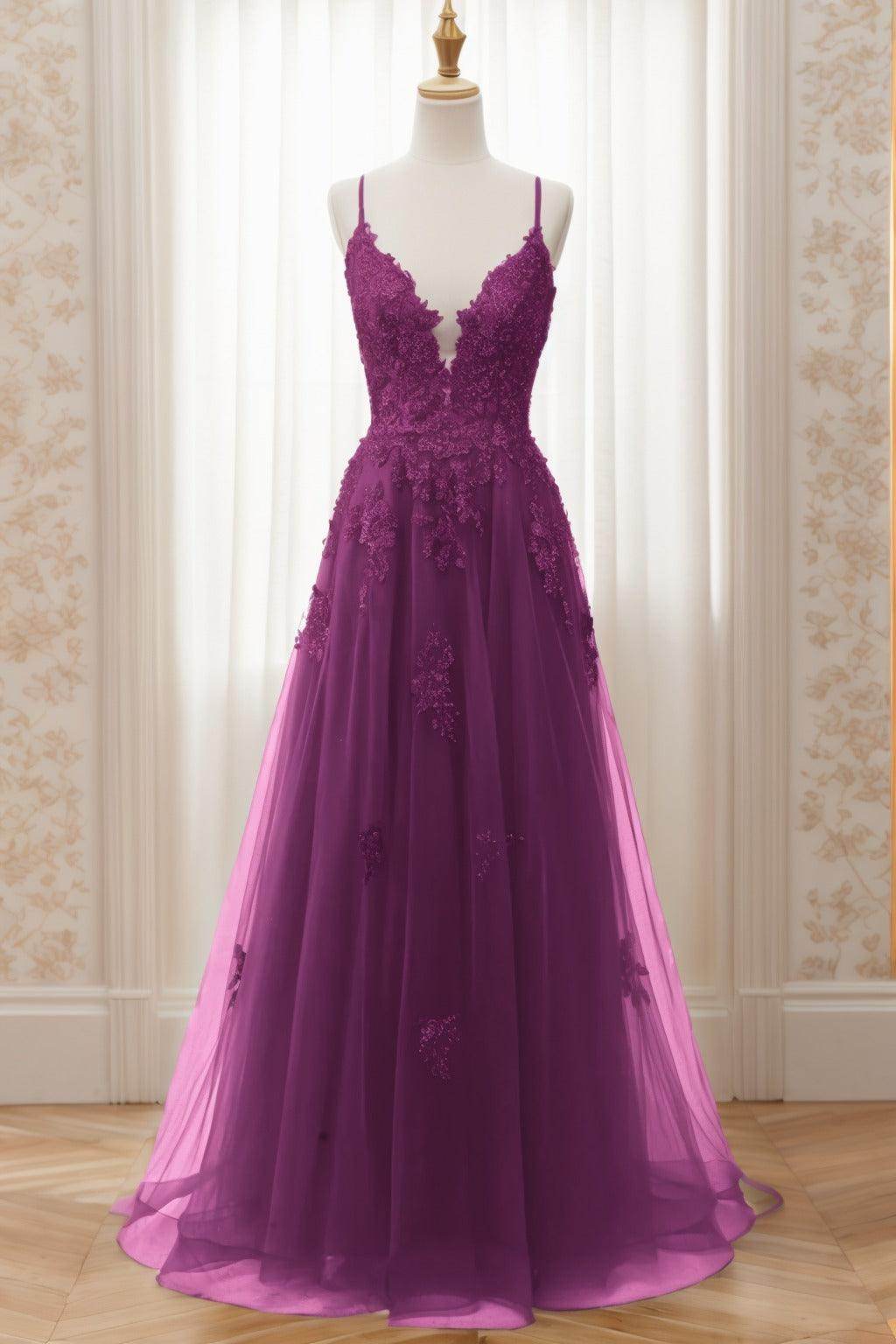A-Line Sweep-Brush Train Tulle Prom Dress CS0463