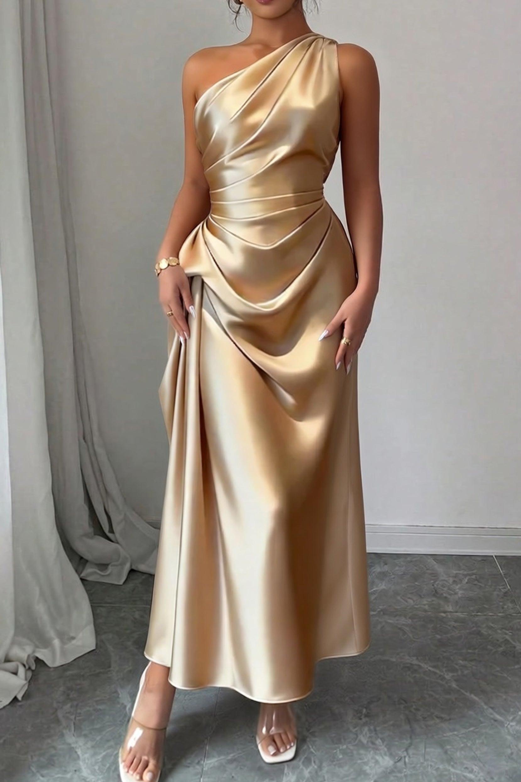 Trumpet-Mermaid Tea Length Satin Wedding Guest Dress 1033914017182