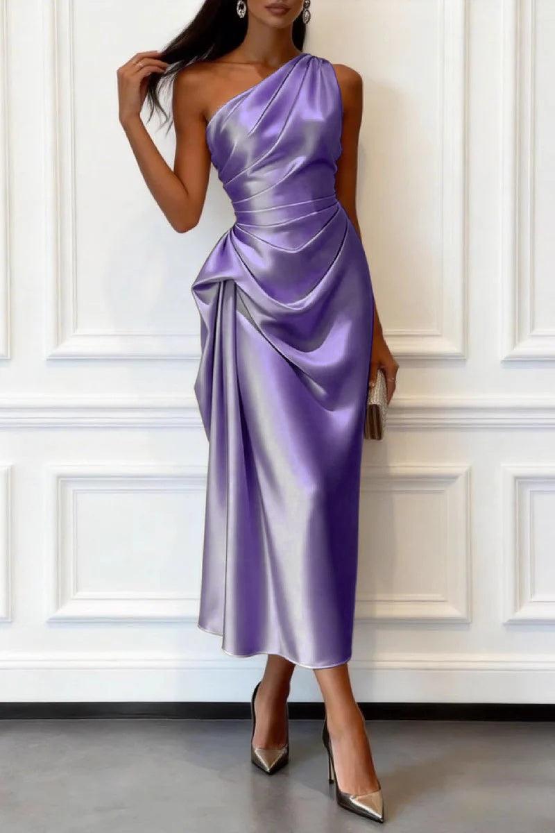 Trumpet-Mermaid Tea Length Satin Wedding Guest Dress 1033914017182