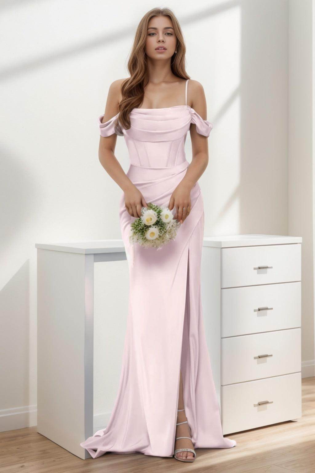 Trumpet-Mermaid Sweep-Brush Train Silk-Like Prom Dress CS0399