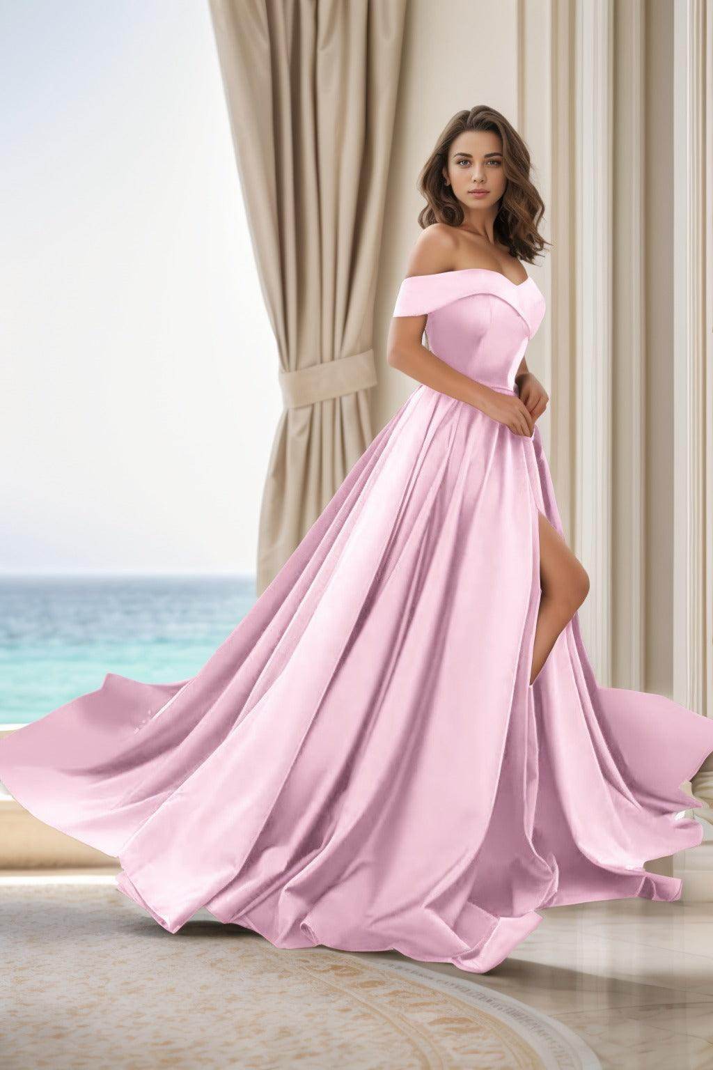 A-Line Court Train Satin Prom Dress CS0405