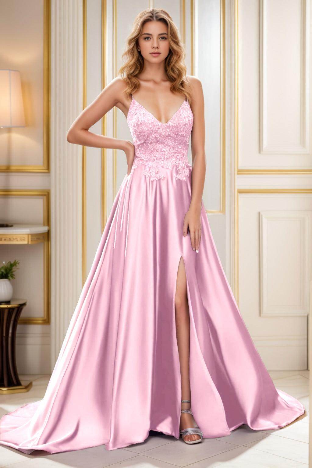 A-Line Court Train Satin Prom Dress CS0460