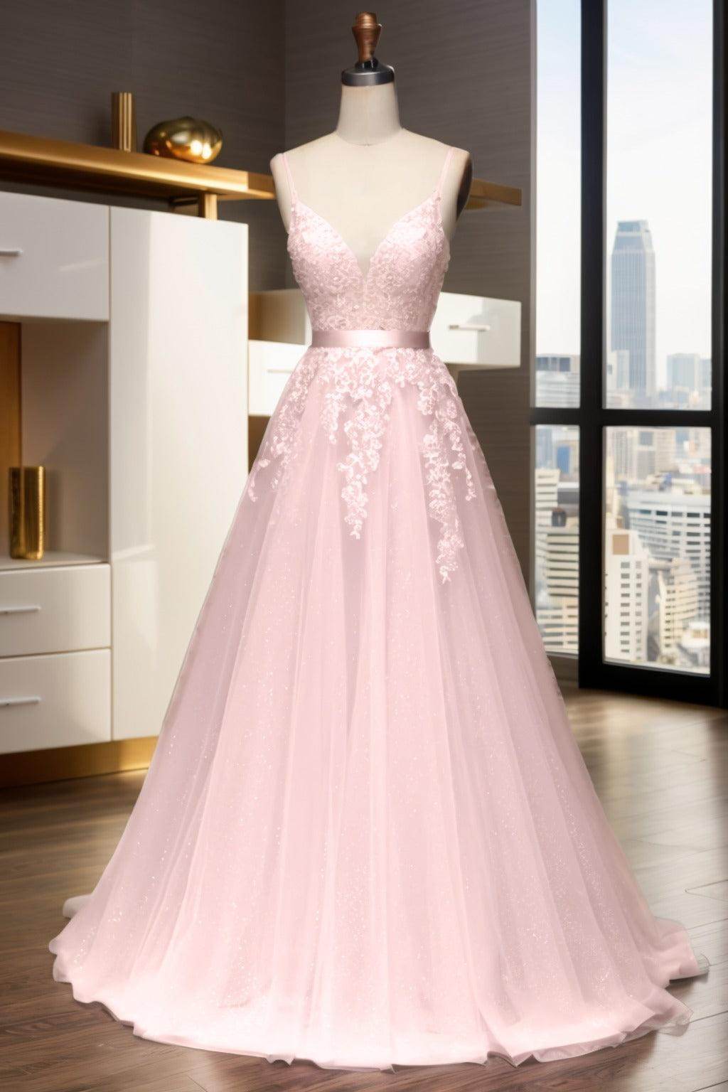 A-Line Sweep-Brush Train Tulle Prom Dress CS0464