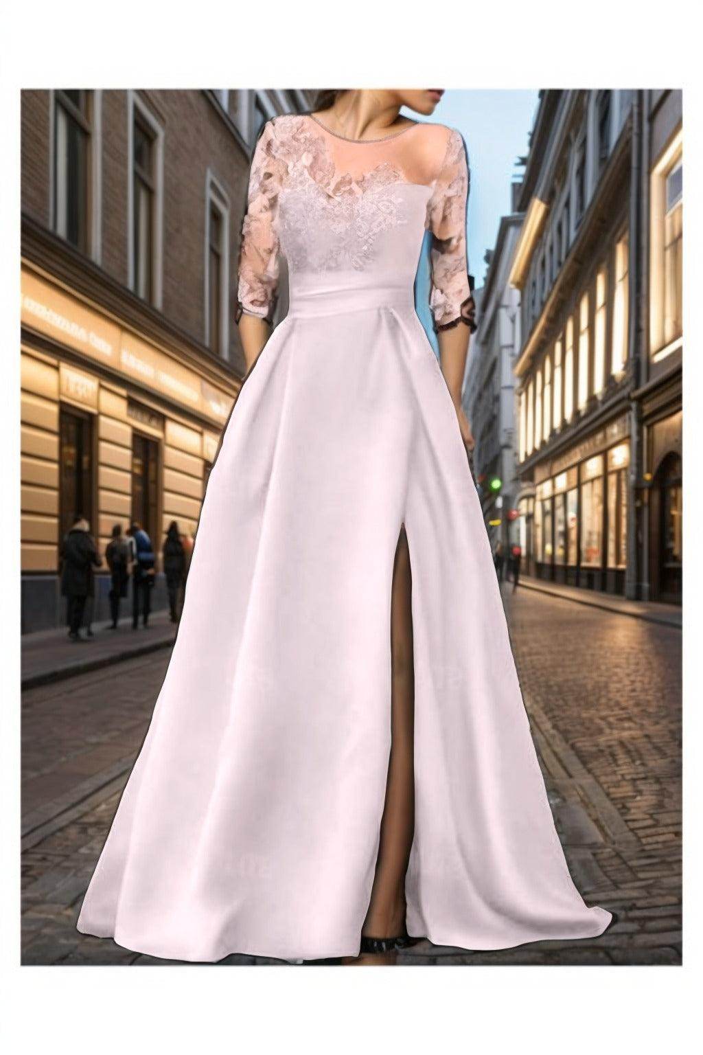 A-Line Sweep-Brush Train Satin Prom Dress CS0456