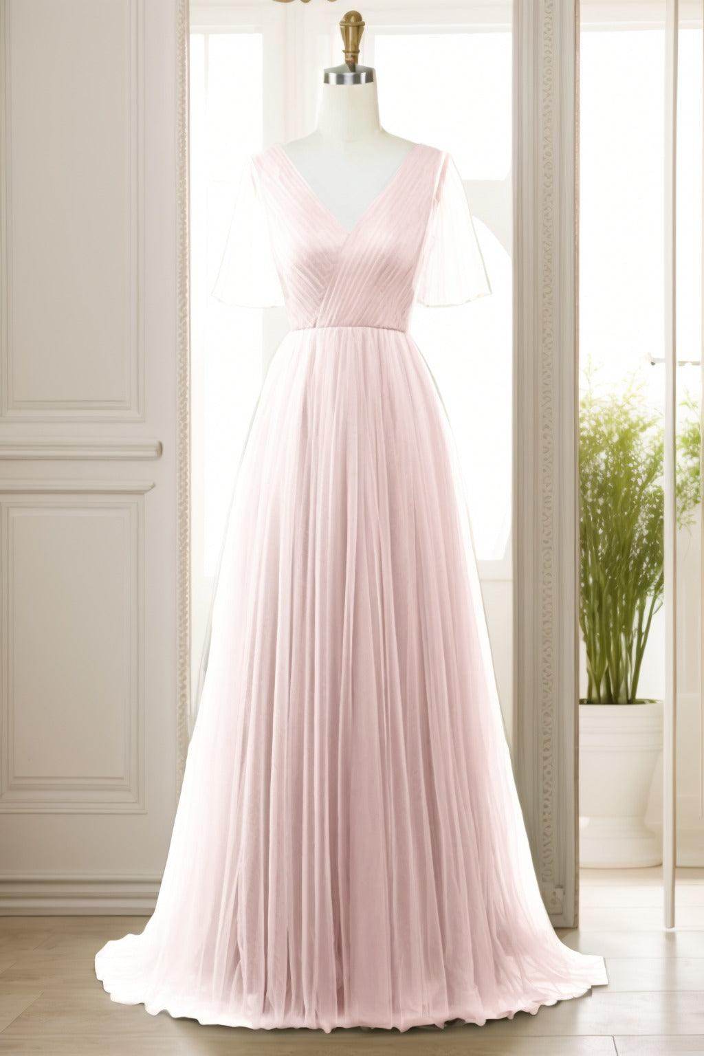 A-Line Sweep-Brush Train Tulle Prom Dress CS0472