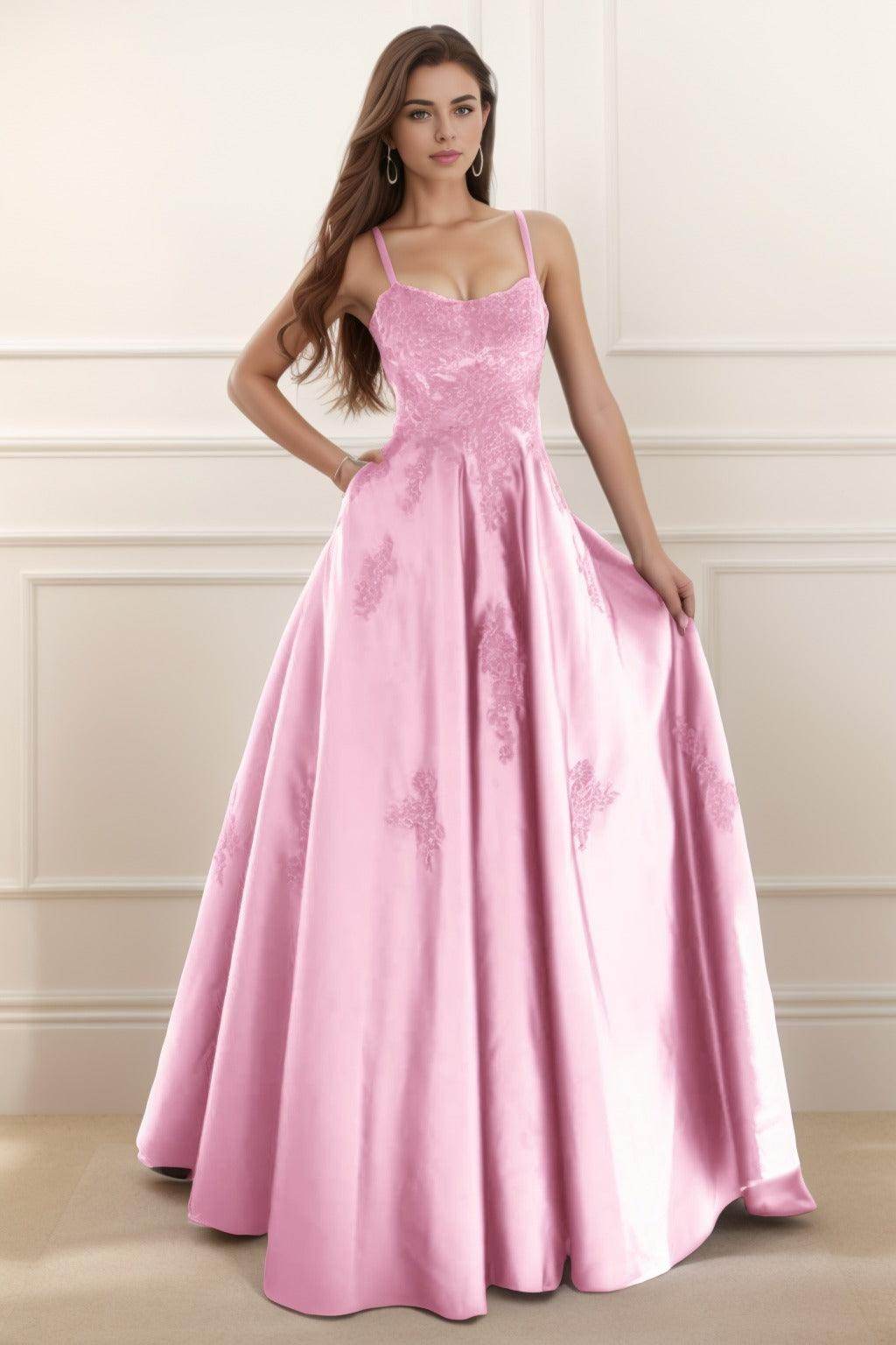 A-Line Floor Length Satin Prom Dress CS0458