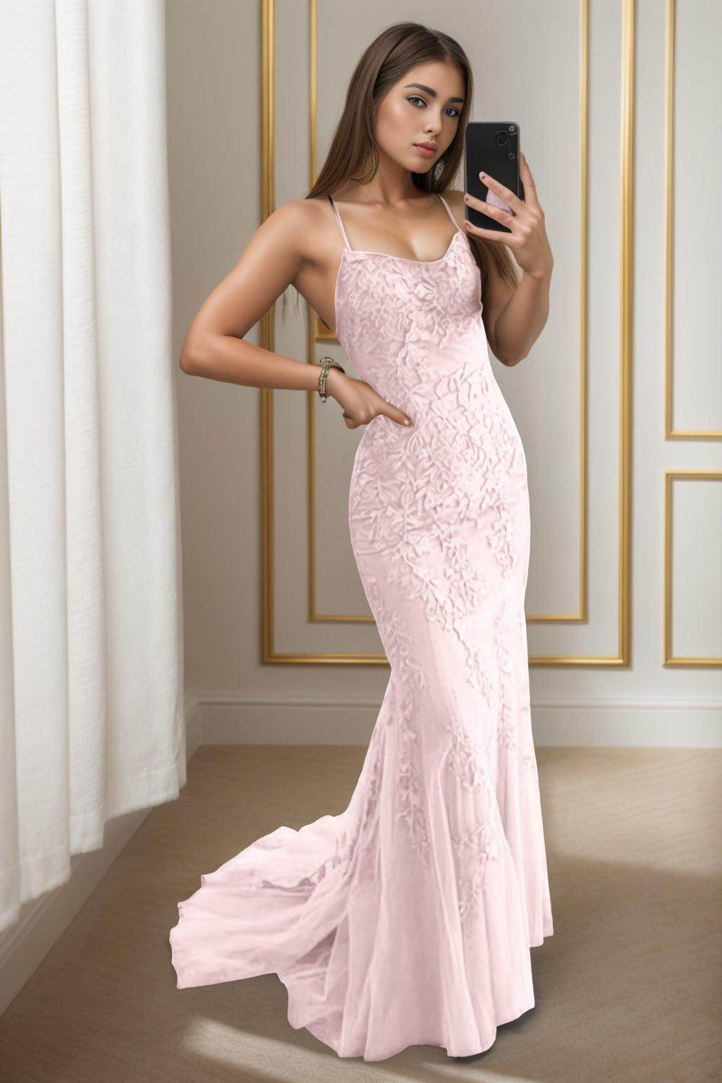 Trumpet-Mermaid Sweep-Brush Train Tulle Prom Dress CS0398