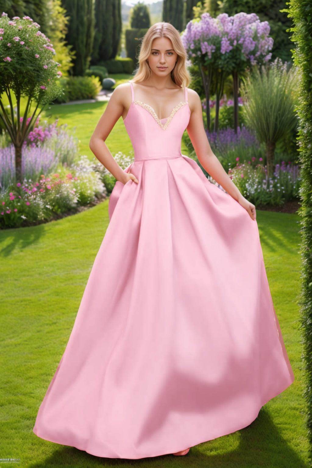 A-Line Floor Length Satin Prom Dress CS0451