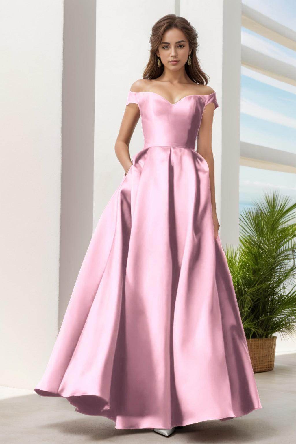 A-Line Floor Length Satin Prom Dress CS0408
