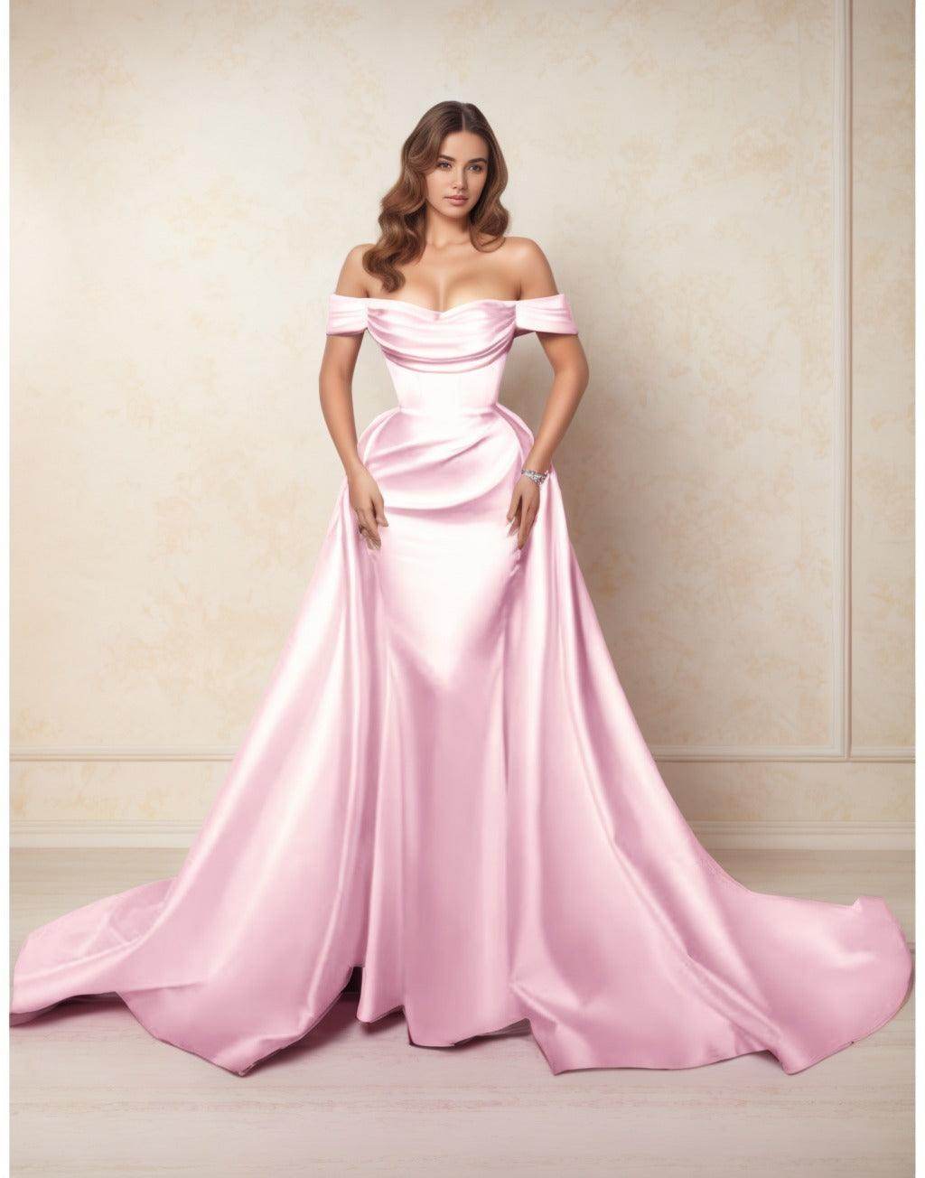 A-Line Chapel Train Satin Prom Dress CS0416