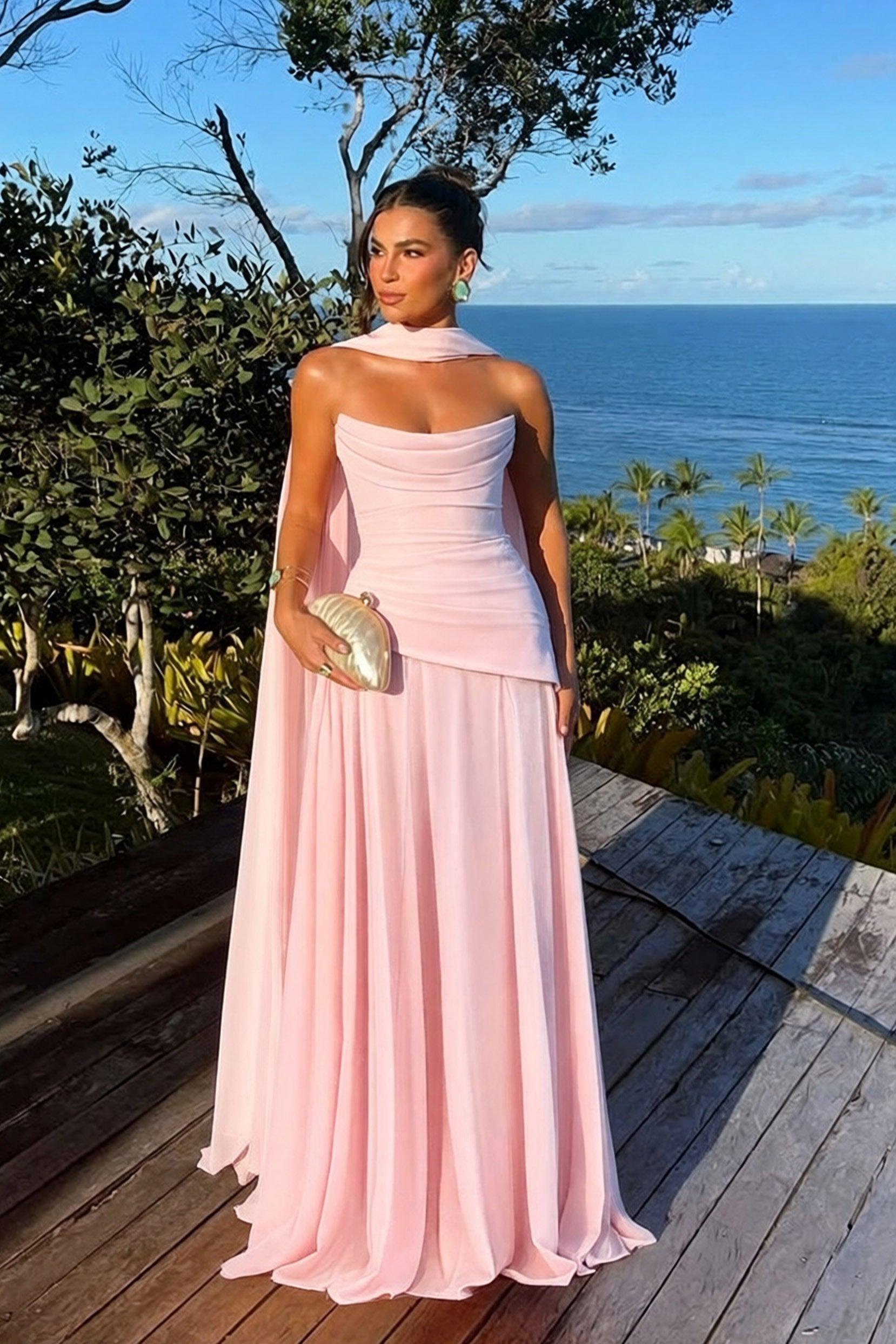 Sheath-Column Floor Length Silk-Like Wedding Guest Dress 1037538978797