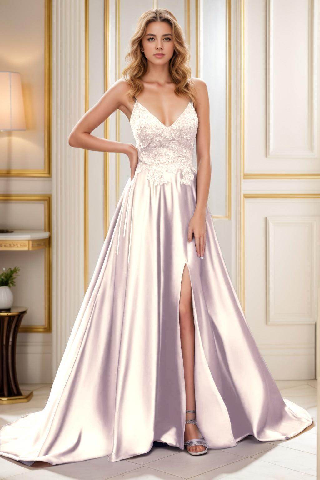 A-Line Court Train Satin Prom Dress CS0460