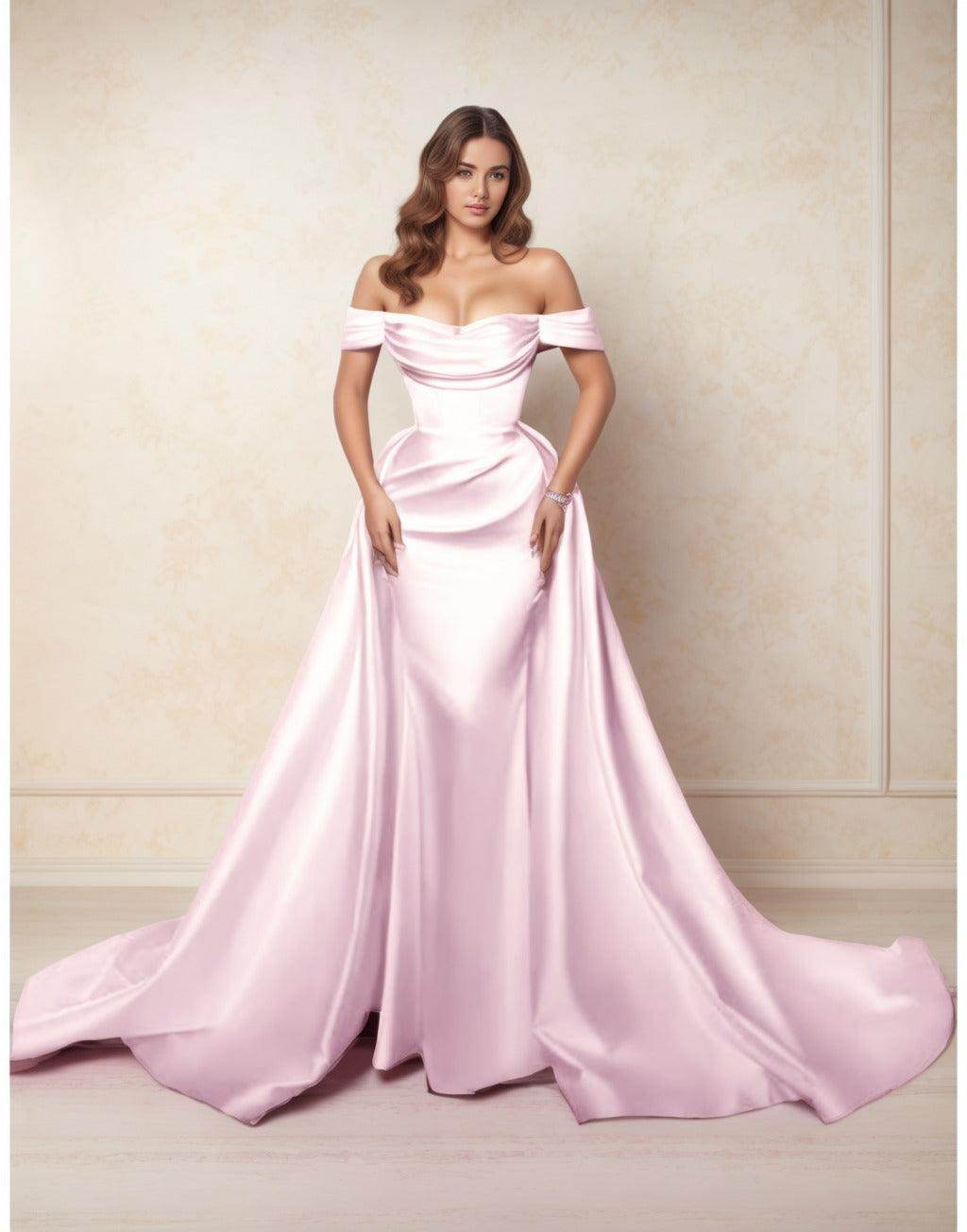 A-Line Chapel Train Satin Prom Dress CS0416