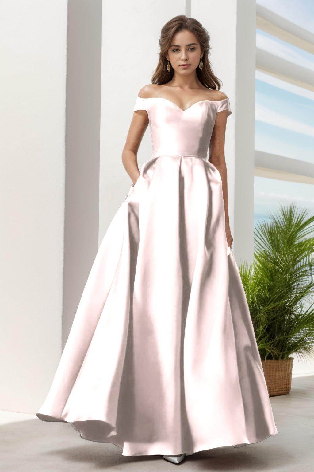 A-Line Floor Length Satin Prom Dress CS0408