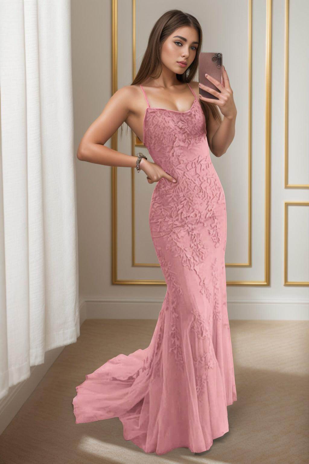 Trumpet-Mermaid Sweep-Brush Train Tulle Prom Dress CS0398
