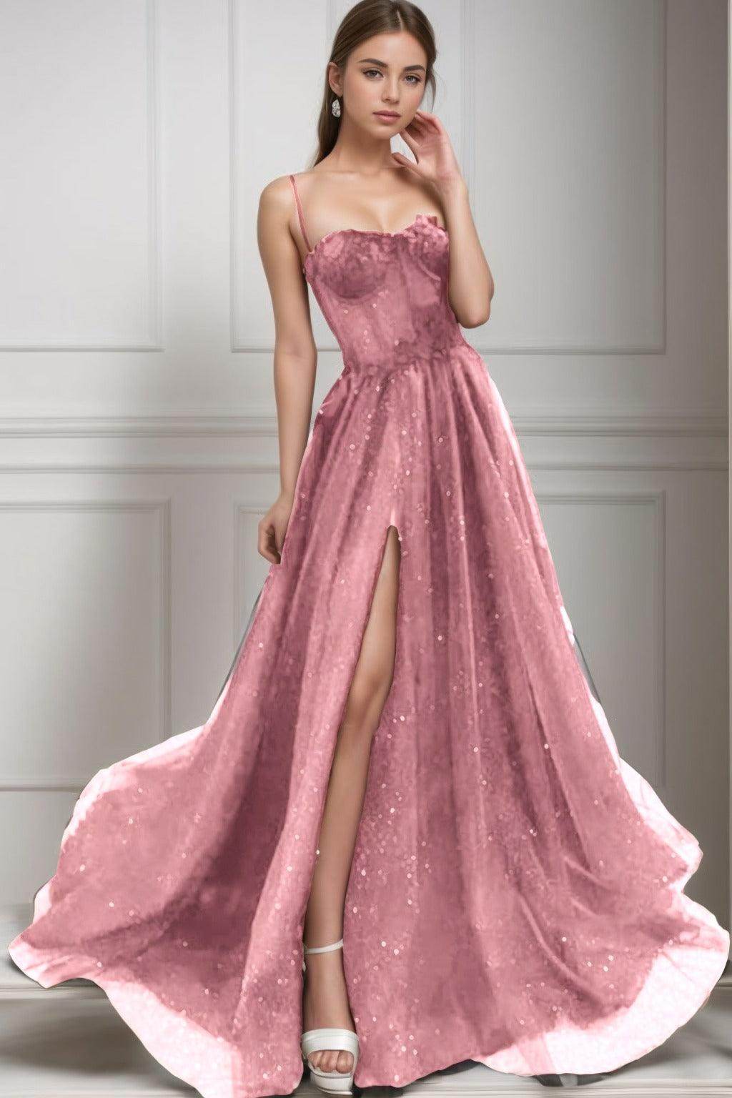 A-Line Sweep-Brush Train Tulle Prom Dress CS0439