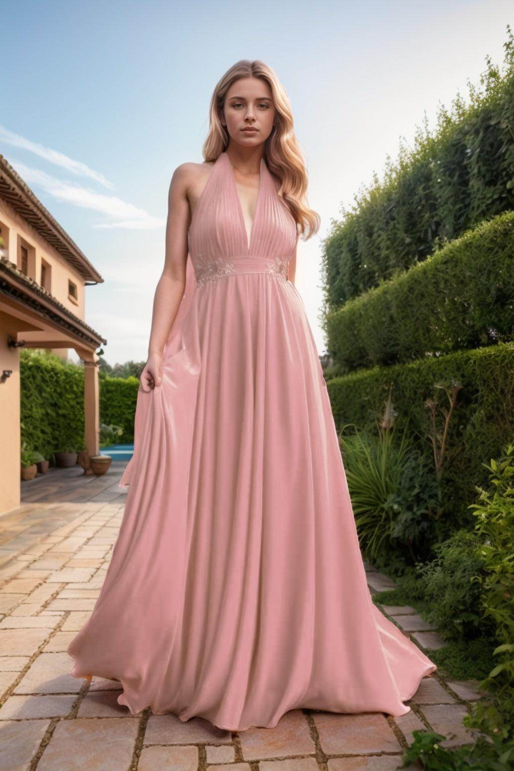 A-Line Sweep-Brush Train Chiffon Prom Dress CS0457