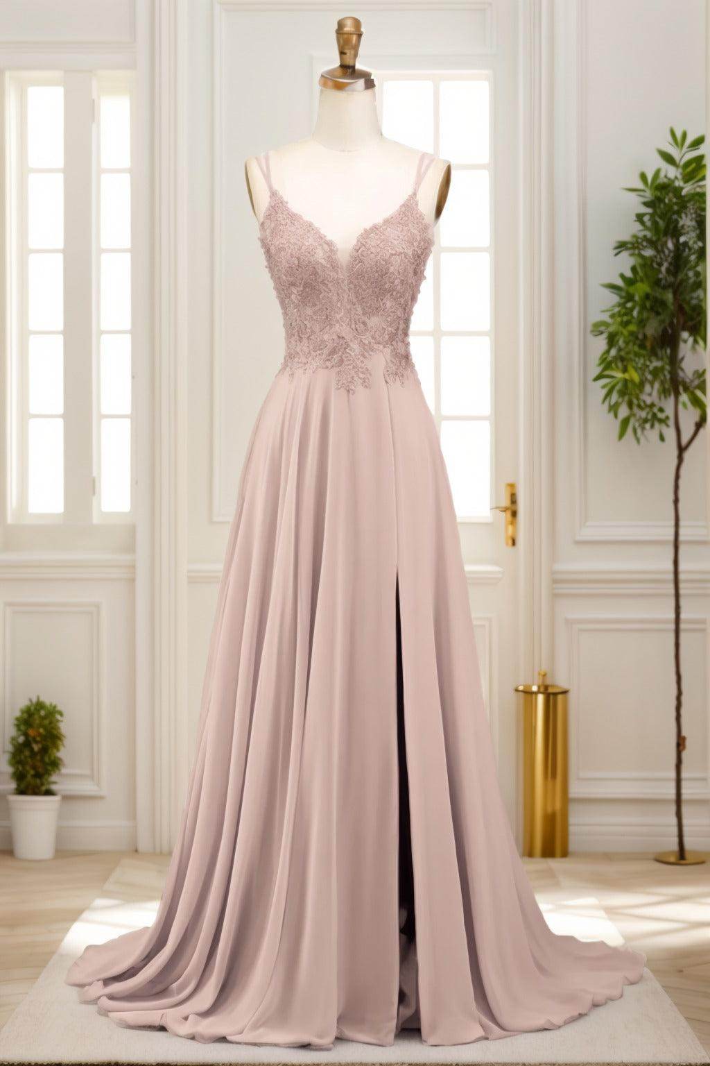 A-Line Sweep-Brush Train Chiffon Prom Dress CS0470
