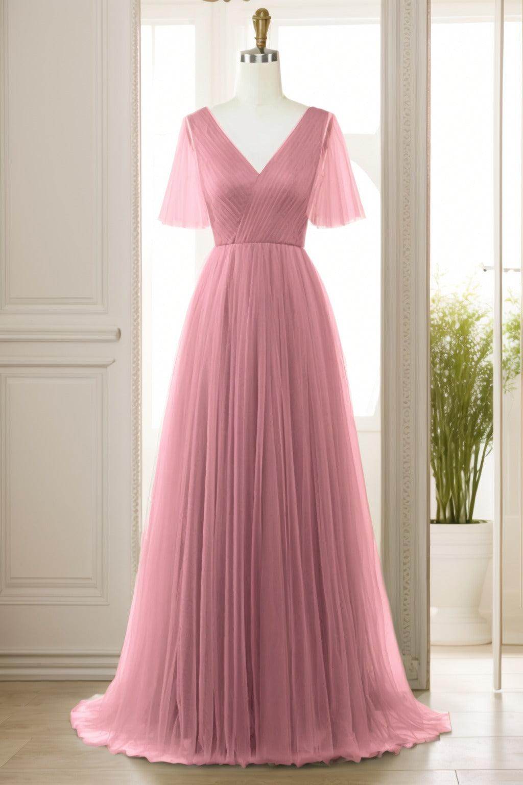 A-Line Sweep-Brush Train Tulle Prom Dress CS0472