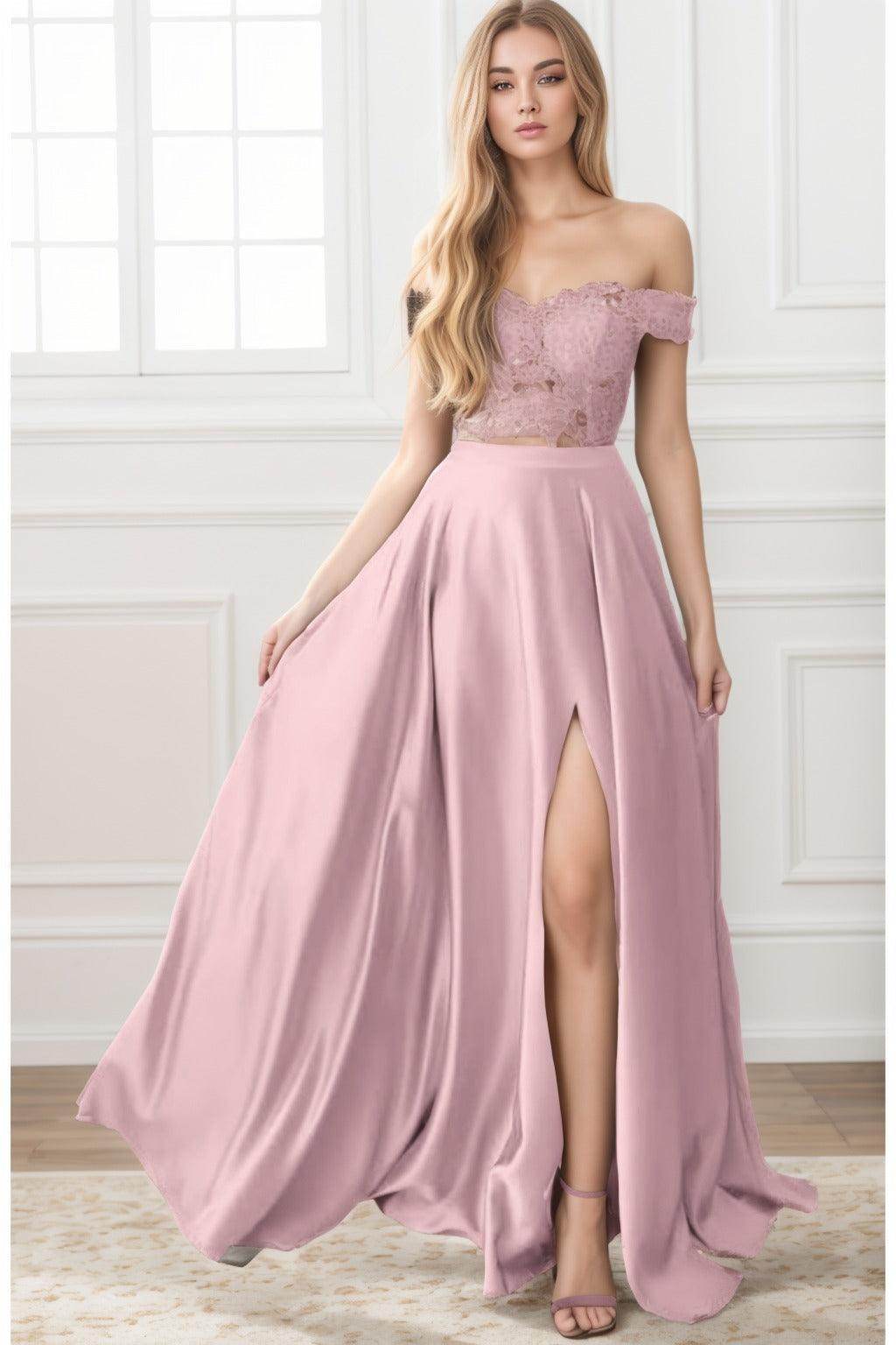 A-Line Sweep-Brush Train Elastic Satin Prom Dress CS0414