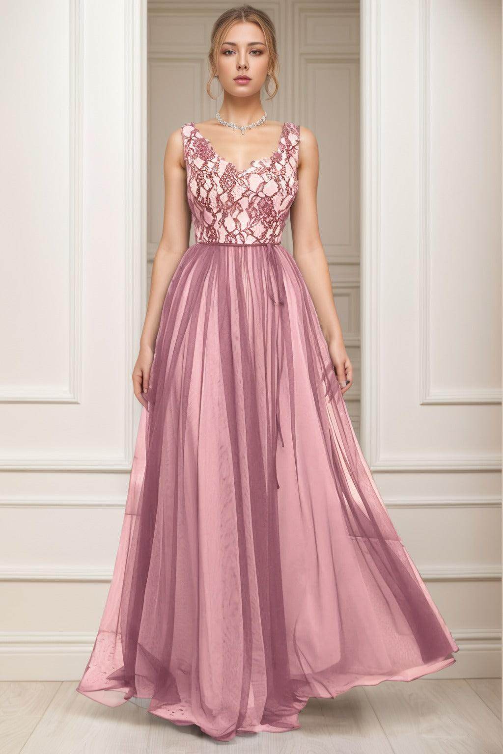 A-Line Sweep-Brush Train Tulle Prom Dress CS0466