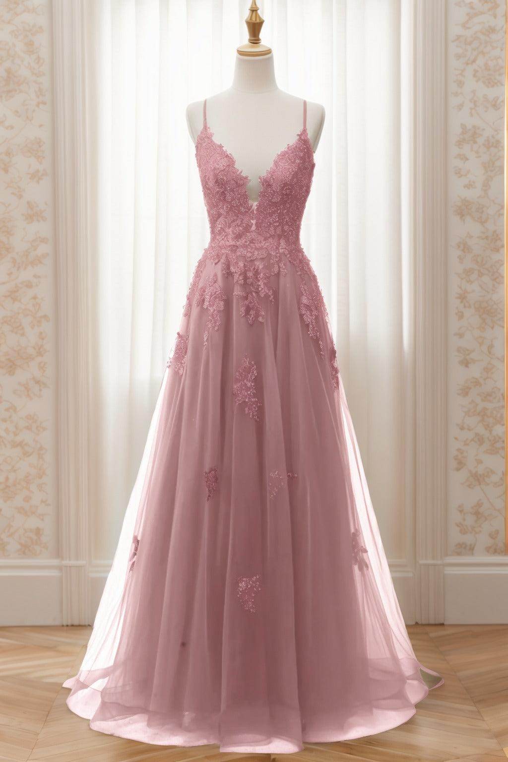 A-Line Sweep-Brush Train Tulle Prom Dress CS0463